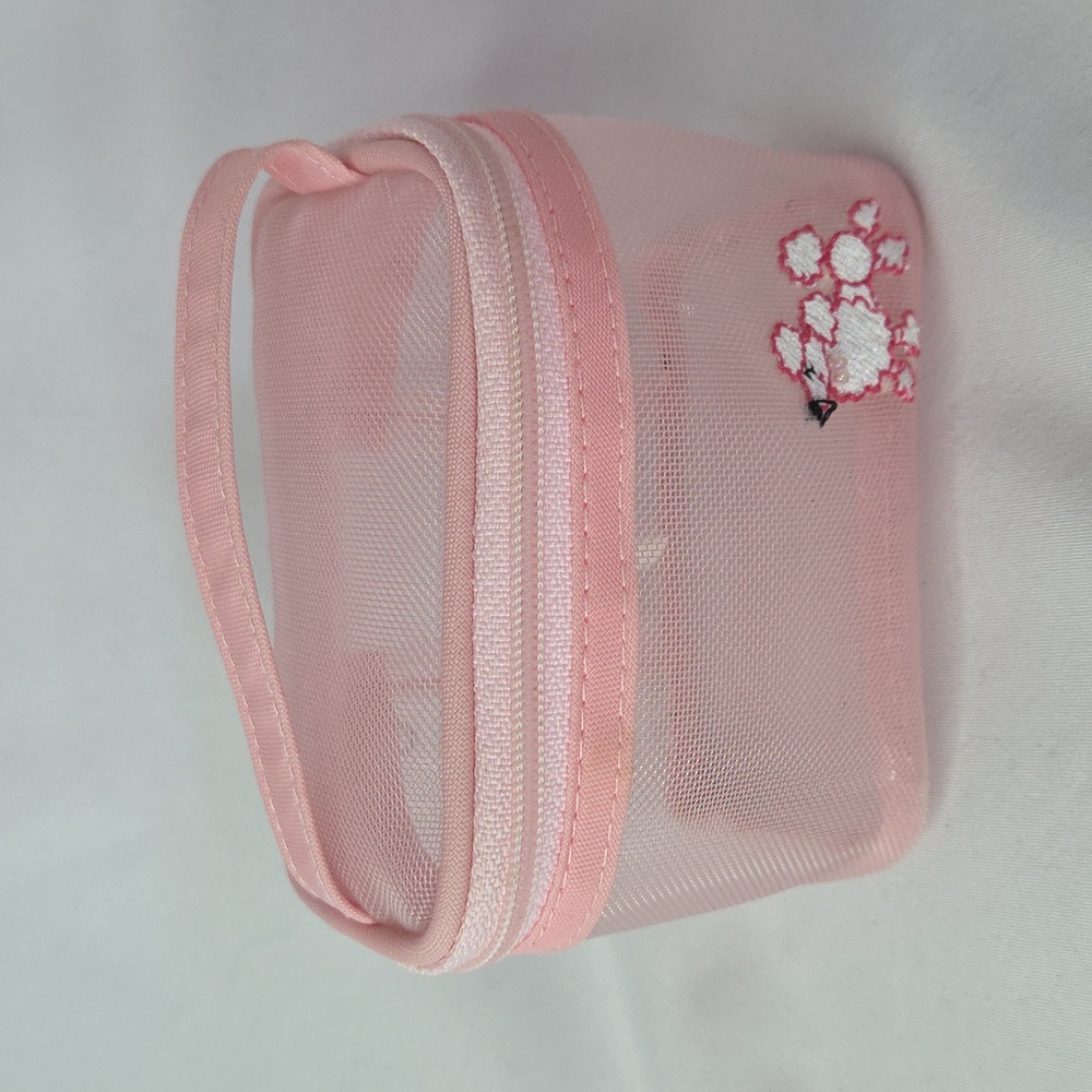 Vintage Poodle Pink Mesh Makeup Bag Pouch 100% Nylon Avon Barbie